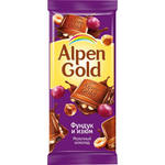 Шоколад Альпен Гольд молочный с фундуком и изюмом 90г